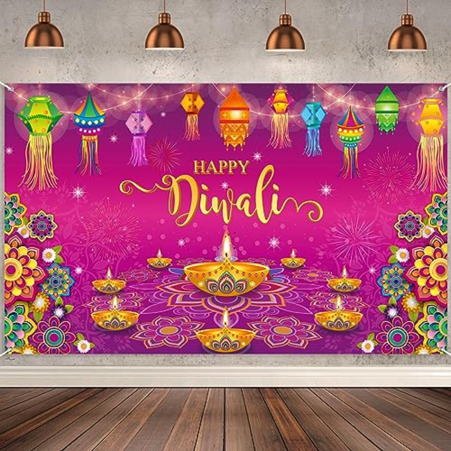 Lighting Decor For Diwali - Happy Diwali Backdrop Banner Decorations for