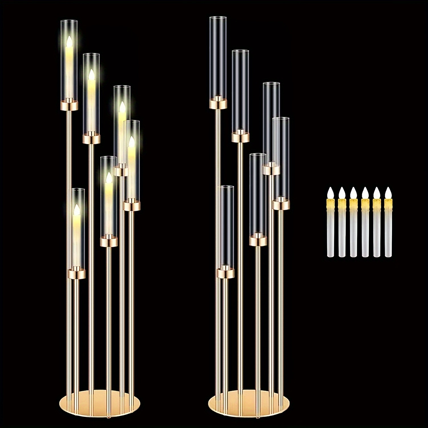 Candle Holder Set - 2 Sets Floor Candelabra 6 Arms