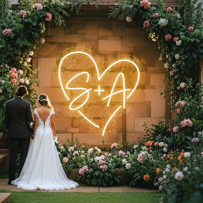 Wedding Lighting And Decor - Custom Initials Heart LED Neon Sign,