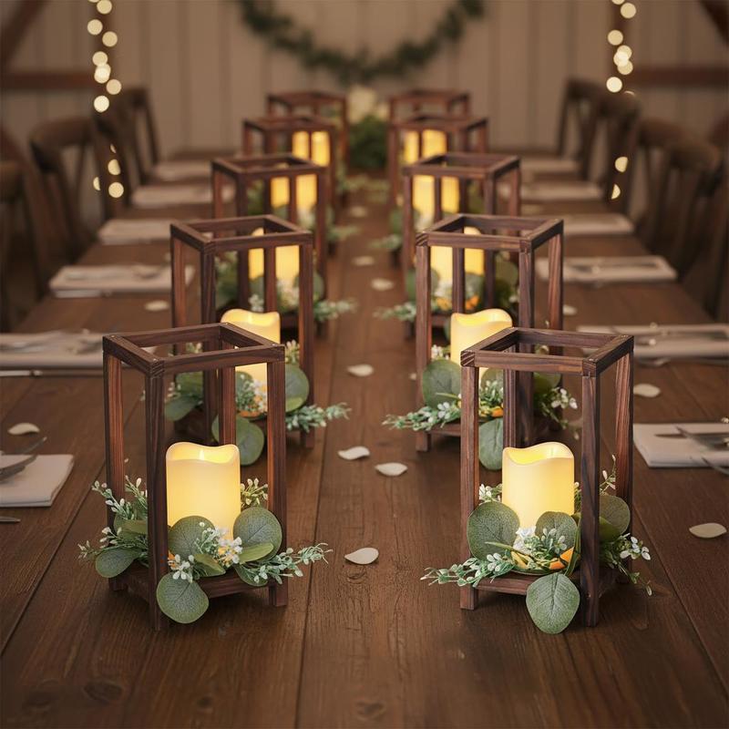 Candle Holder Set - 12 Set/36 Pcs Wooden Wedding Lantern