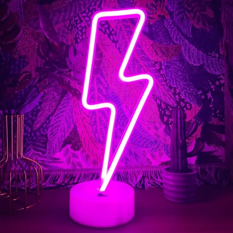 Decor Lighting Table Lamps - Lightning Bolt Neon Sign With Base