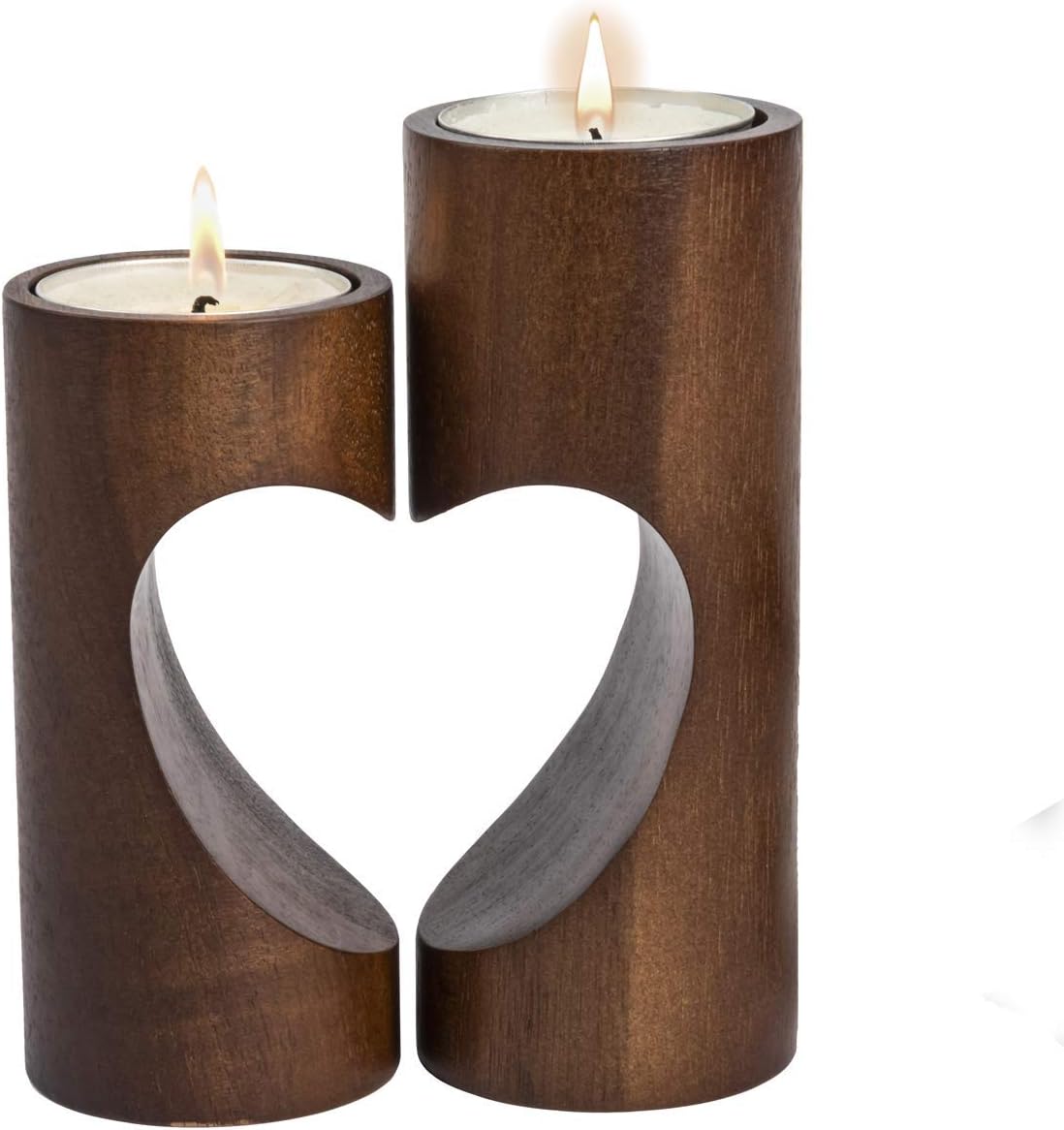 Candle Holder Set - Wood Tealight Candle Holders, Heart-Shaped Set