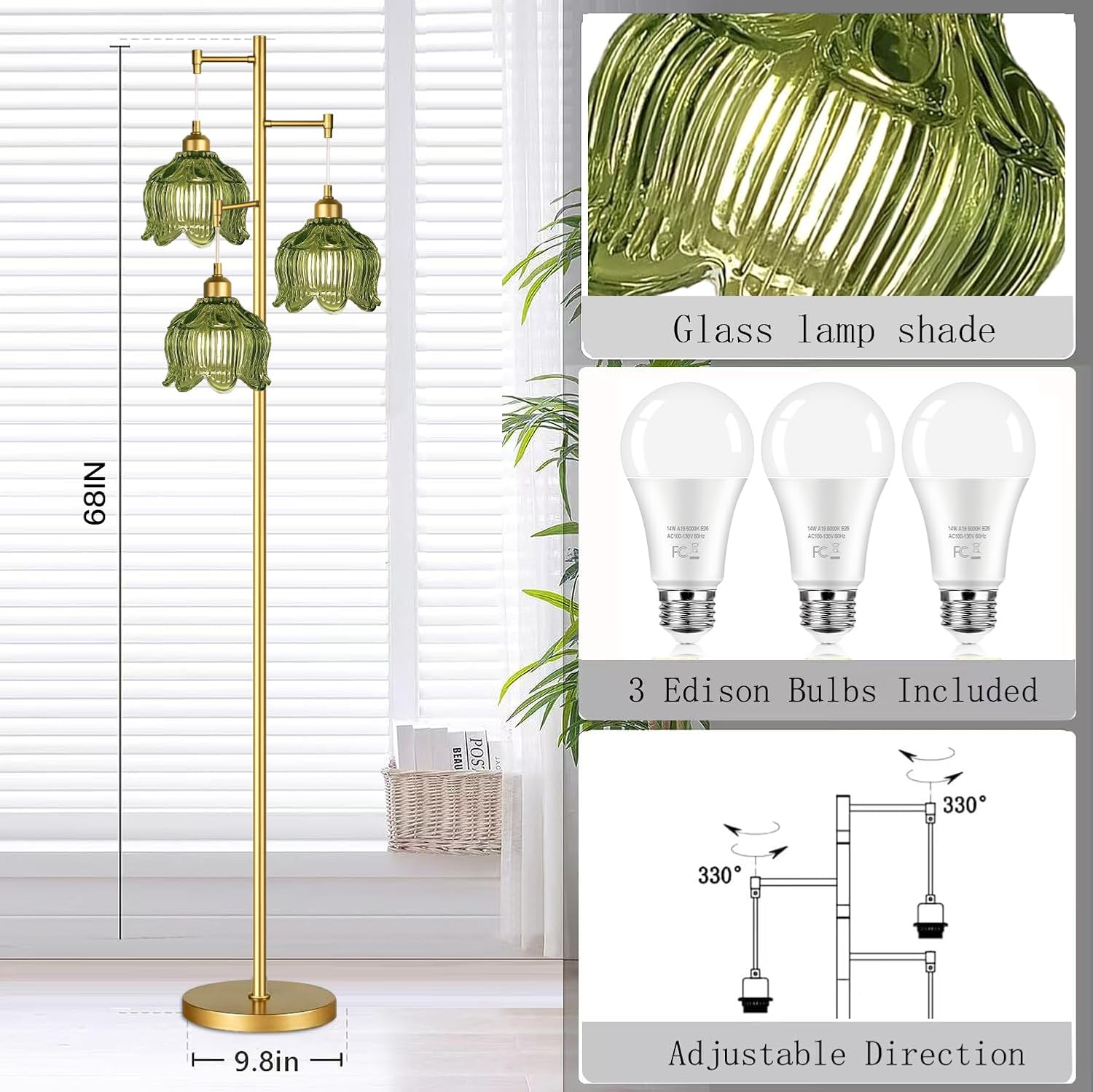 Vintage Gold Glass Floor Lamp  - Lighting Decor のレビューと価格