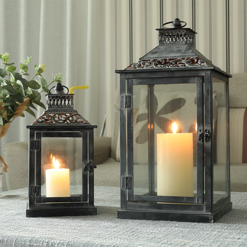 Set of Two Antique Grey Metal  - Candle Holder Set のレビューと価格