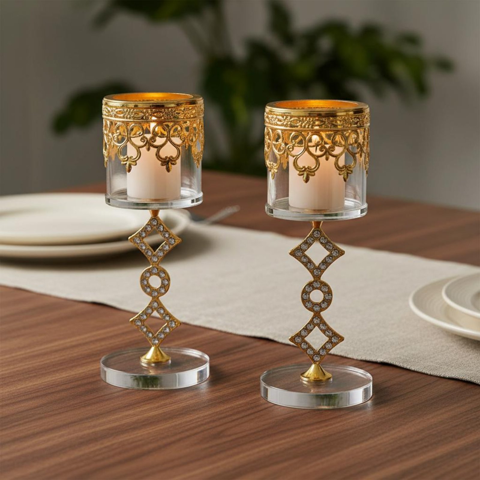 2 Pieces Crystal Metal Candle  - Candle Holder Set のレビューと価格
