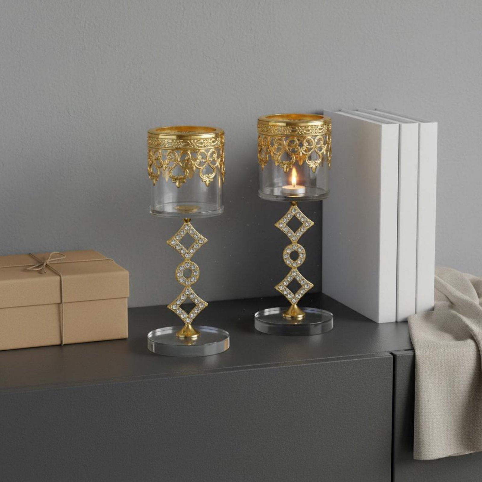 2 Pieces Crystal Metal Candle  - Candle Holder Set のレビューと価格