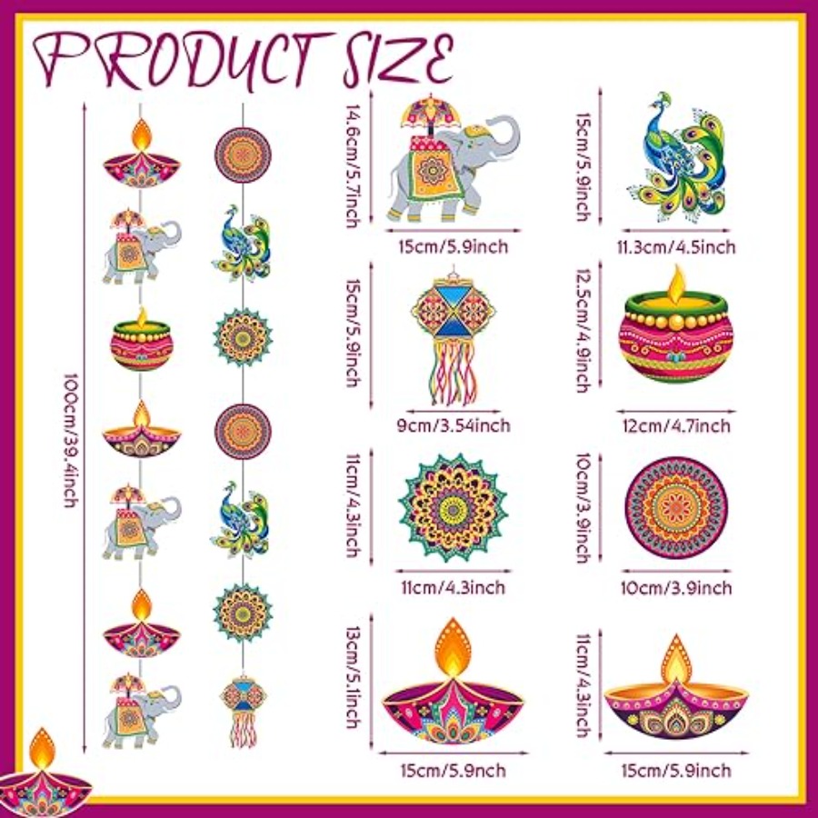 8 Pcs Happy Diwali Hanging Dec - Lighting Decor For Diwali のレビューと価格