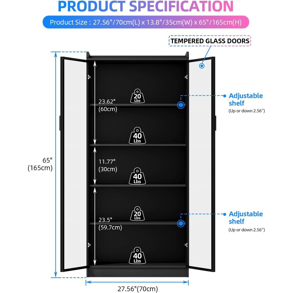 65 Glass Curio Cabinet with 5- - Lighting Decor のレビューと価格