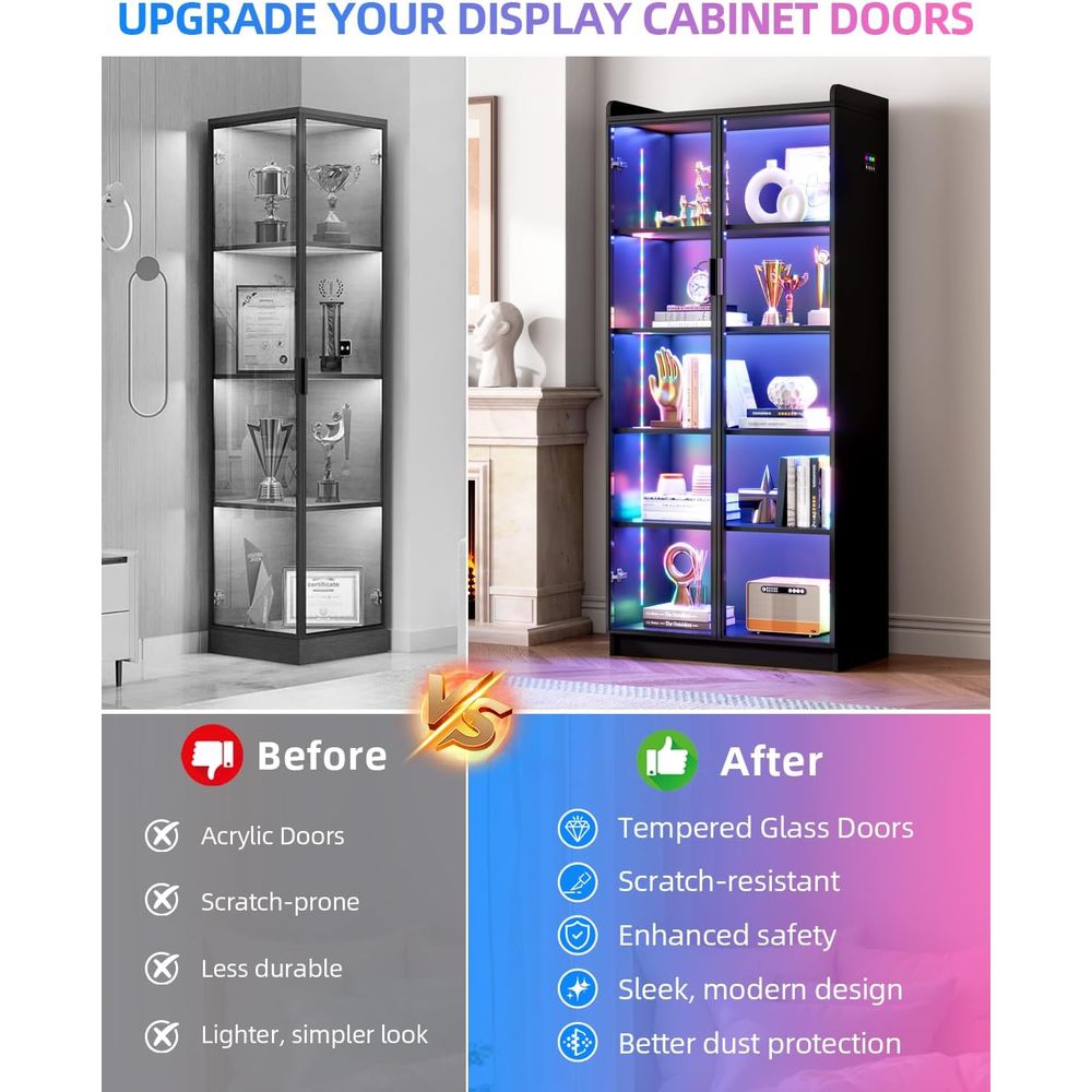 65 Glass Curio Cabinet with 5- - Lighting Decor のレビューと価格