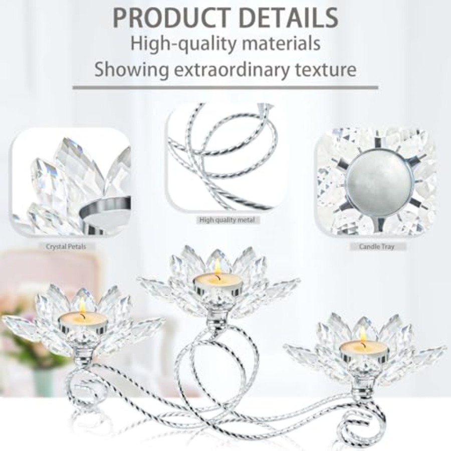 2Pcs Siver Crystal Metal Tea L - Candle Holder Set のレビューと価格