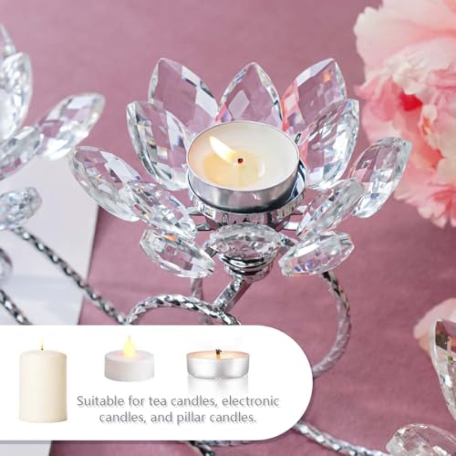 2Pcs Siver Crystal Metal Tea L - Candle Holder Set のレビューと価格