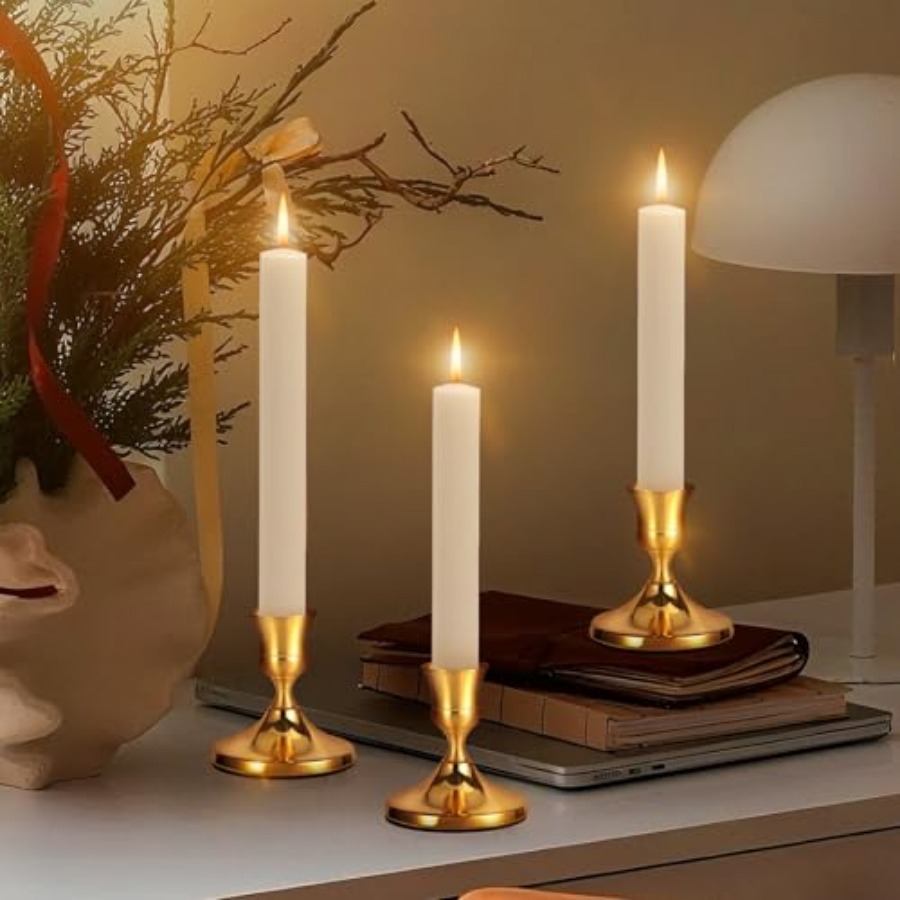 3 Pcs Brass Gold Taper Candle  - Candle Holder Set のレビューと価格