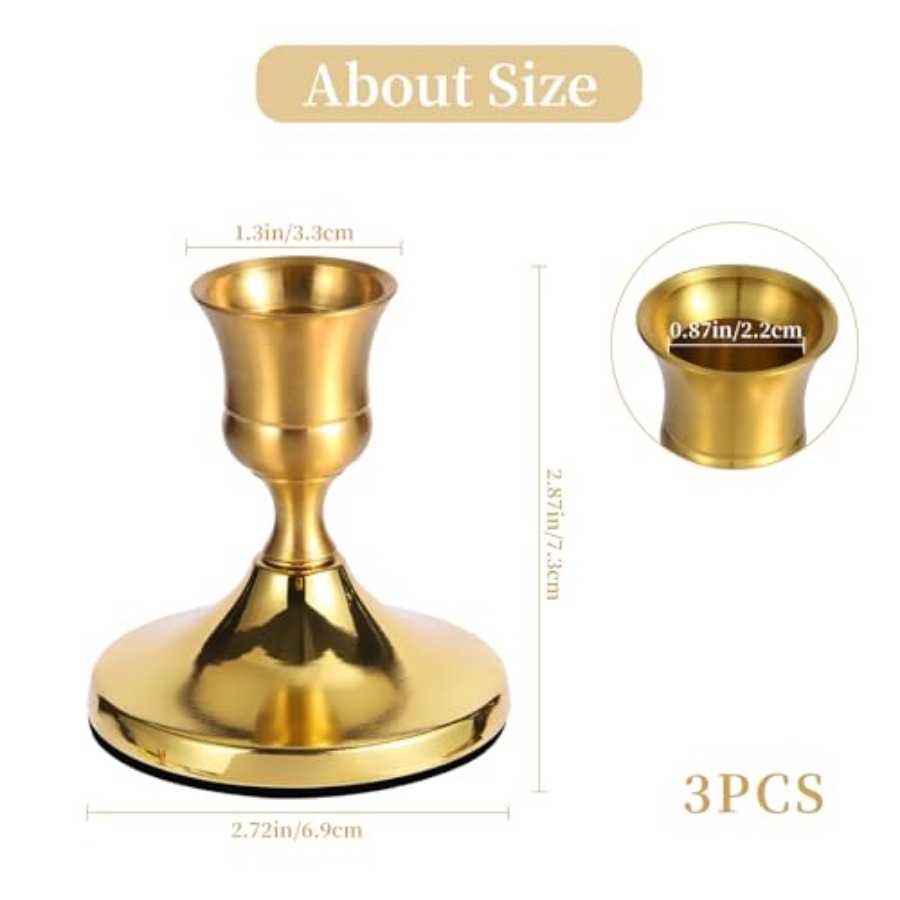 3 Pcs Brass Gold Taper Candle  - Candle Holder Set のレビューと価格