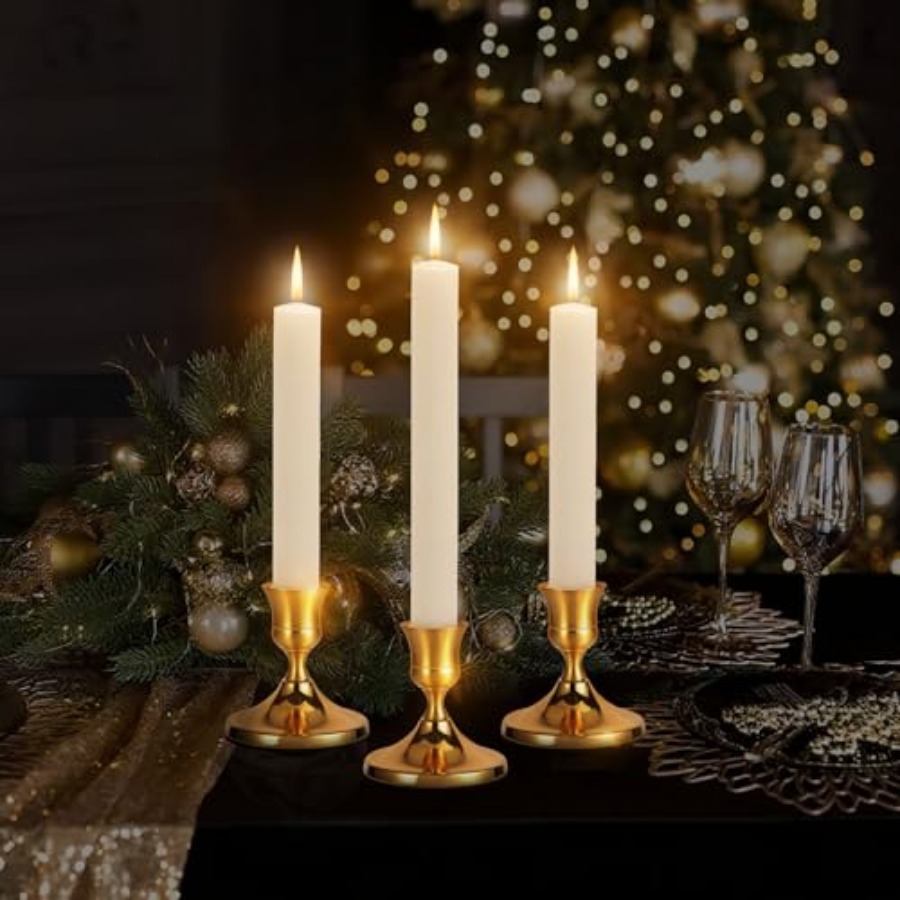 3 Pcs Brass Gold Taper Candle  - Candle Holder Set のレビューと価格
