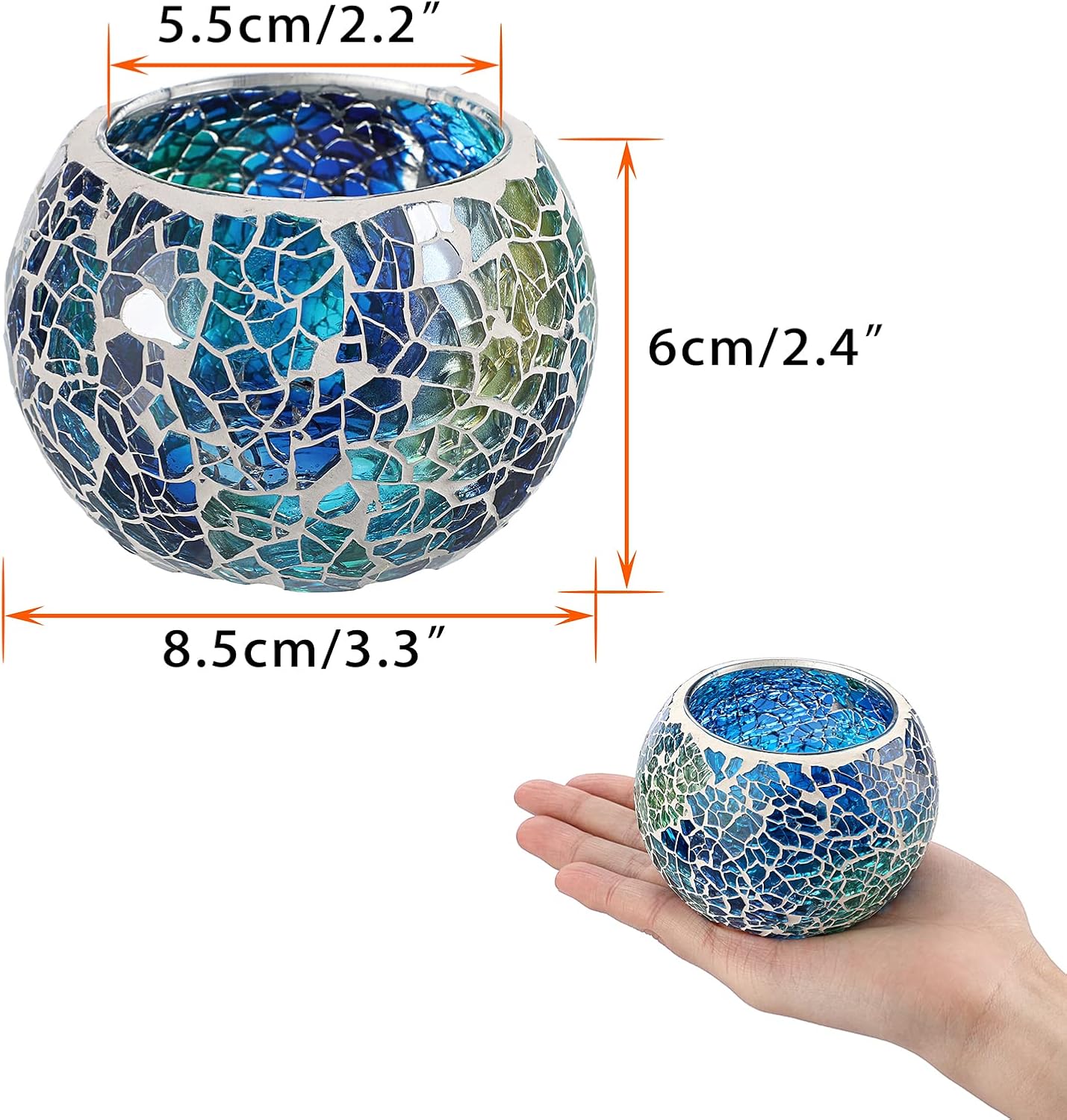 Set of 3 Blue Mosaic Glass Tea - Candle Holder Set のレビューと価格