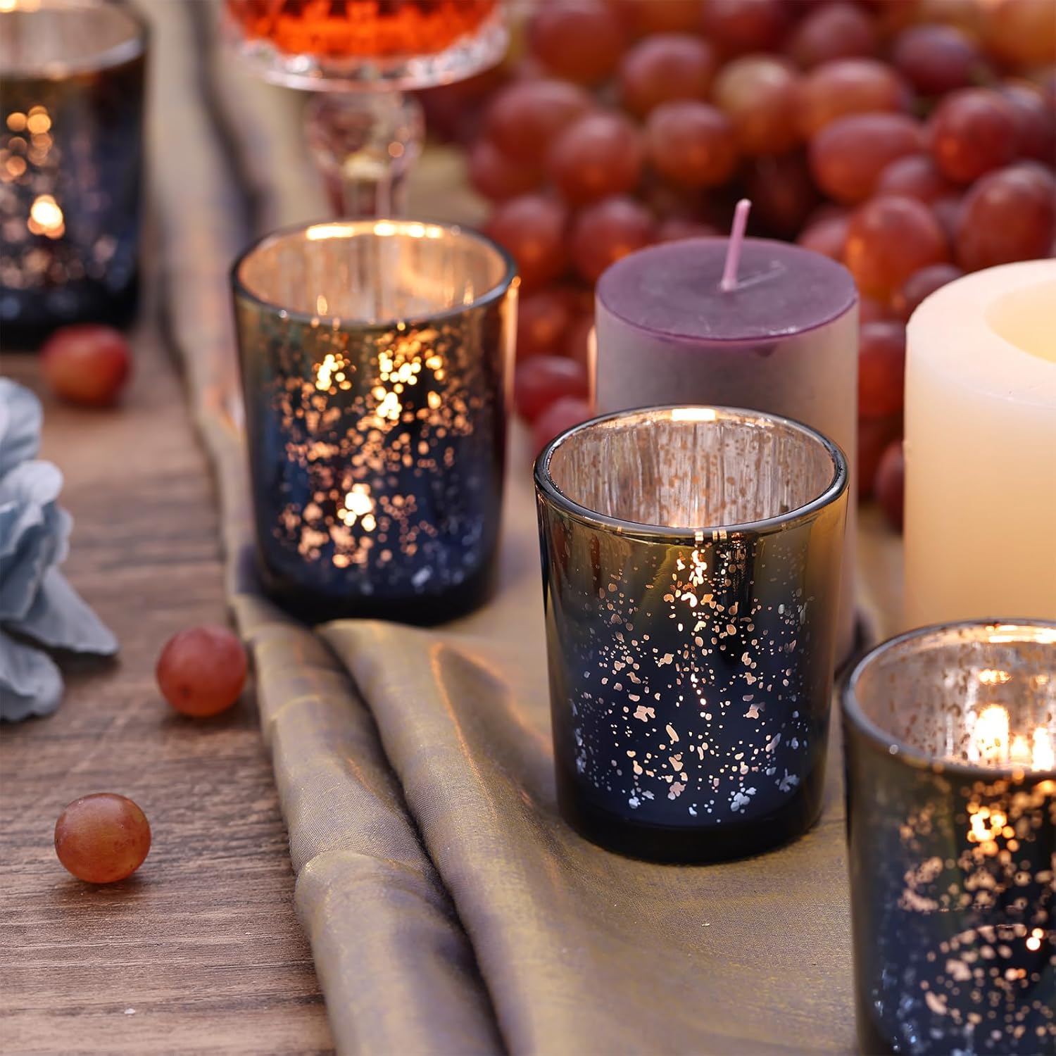 Navy Mercury Glass Tealight Ca - Candle Holder Set のレビューと価格