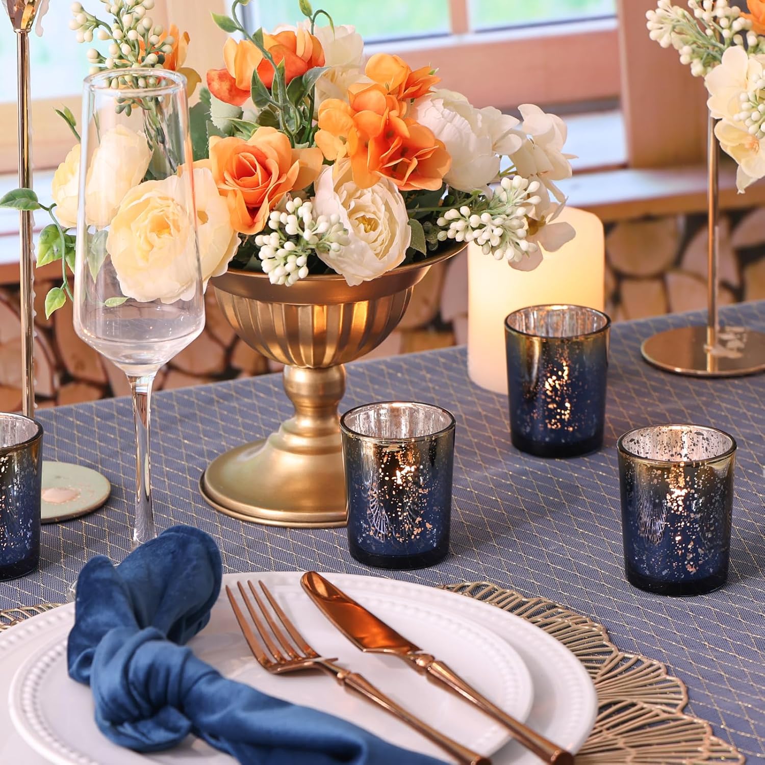 Navy Mercury Glass Tealight Ca - Candle Holder Set のレビューと価格