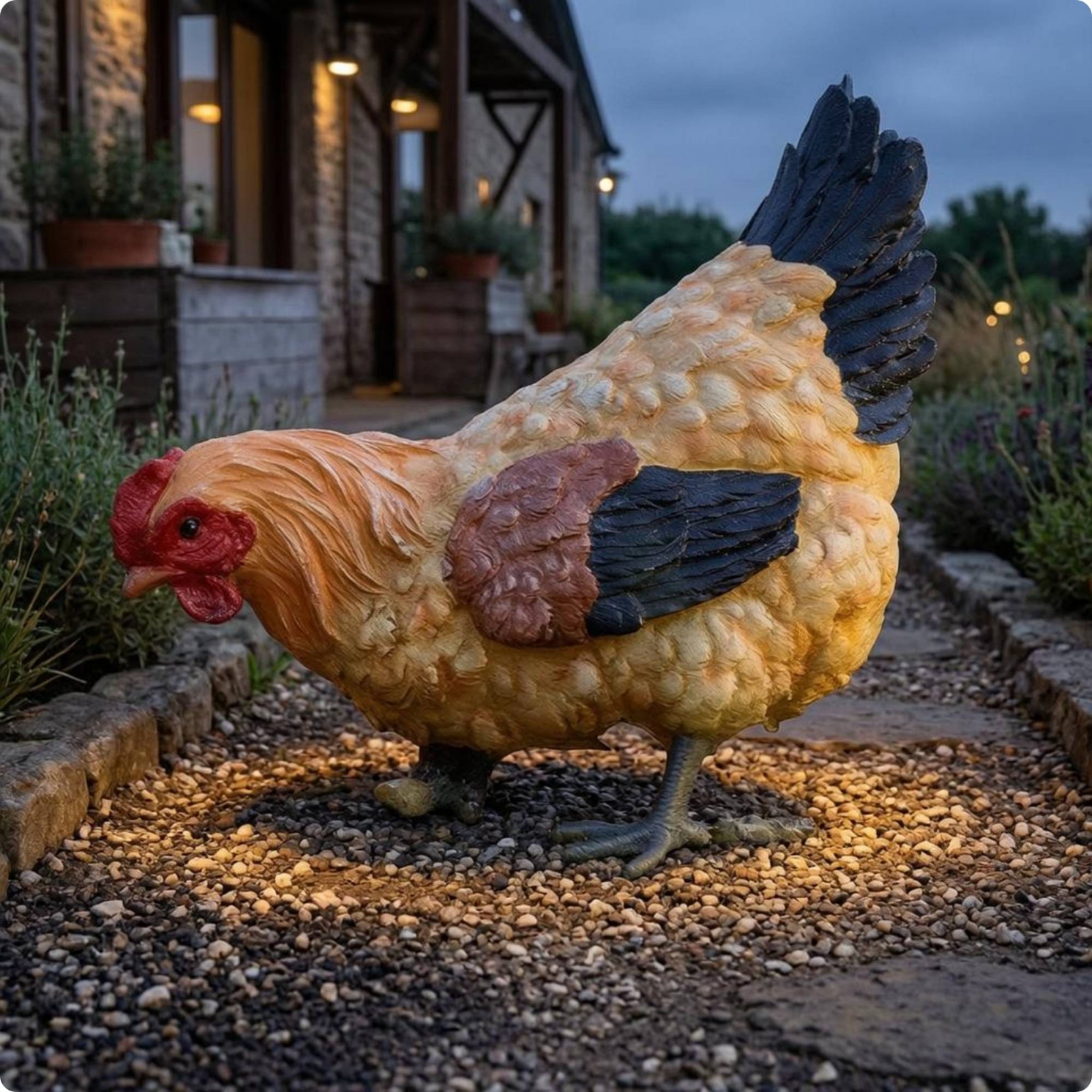 Solar Chicken Garden Sculpture - Outdoor Lighting Decor Ideas のレビューと価格
