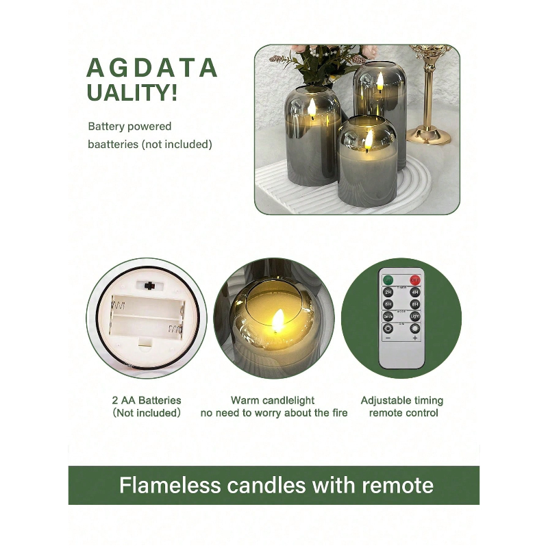 3 Pack Grey Flameless LED Cand - Lighting Decor のレビューと価格