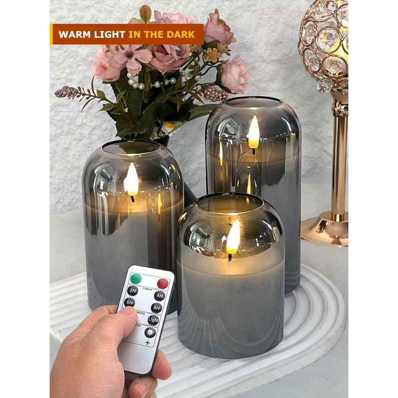 3 Pack Grey Flameless LED Cand - Lighting Decor のレビューと価格